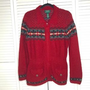 LRL Exclusive Hand Knit Fair Isle Cardigan Sweater